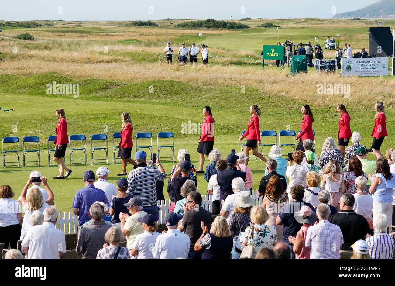 Team USA participera à la cérémonie d’ouverture du 41e match de la Curtis Cup à Conwy, au pays de Galles, le mercredi 25 août 2021. (Steve Flynn/image du sport) Banque D'Images