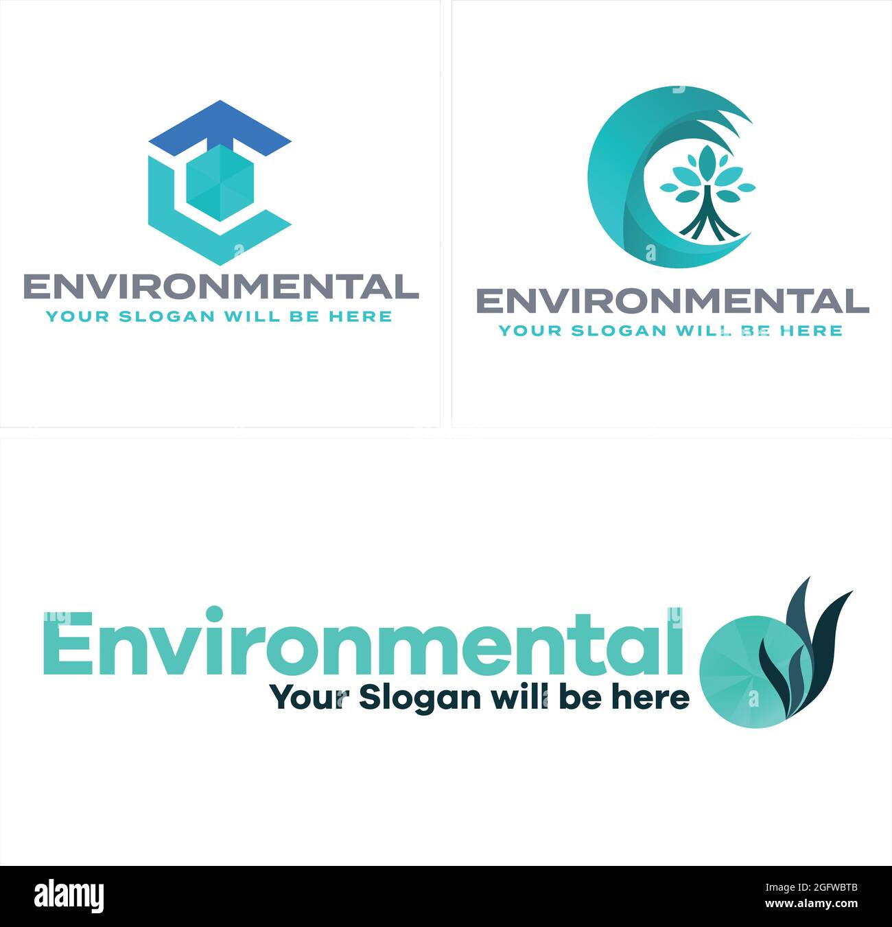 Environnement avec arbre de forme hexagonale et logo d'icône d'algues Illustration de Vecteur