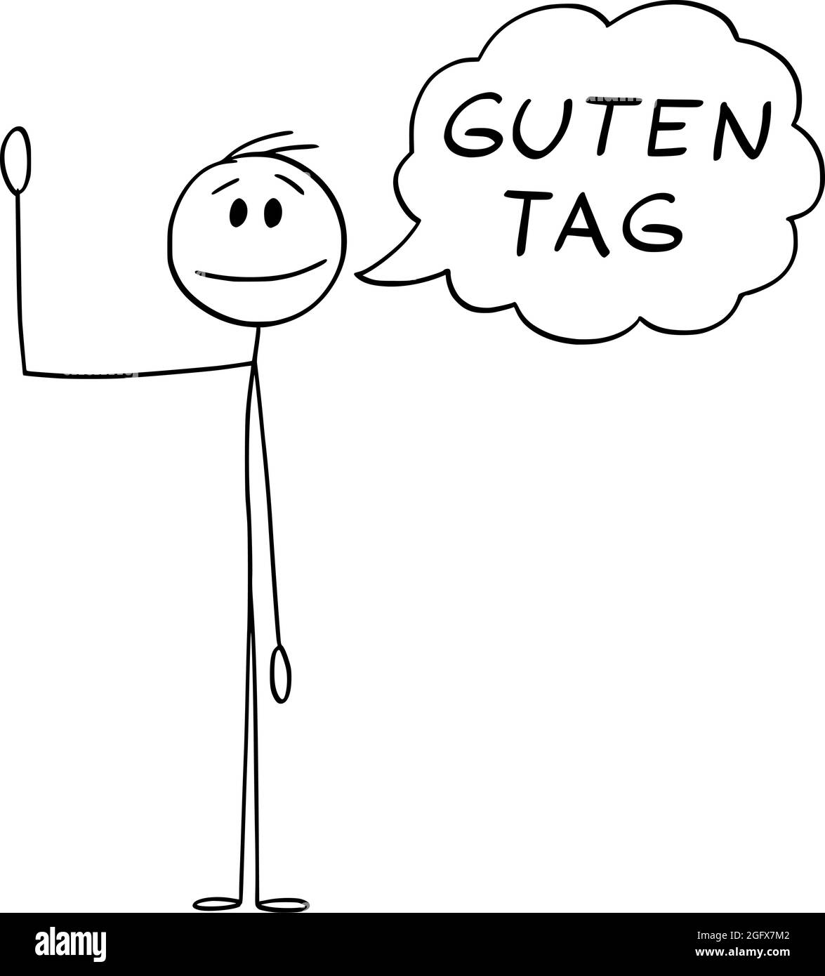 Personne ou Homme agitant sa main et disant salutation Guten Tag en allemand , Vector Cartoon