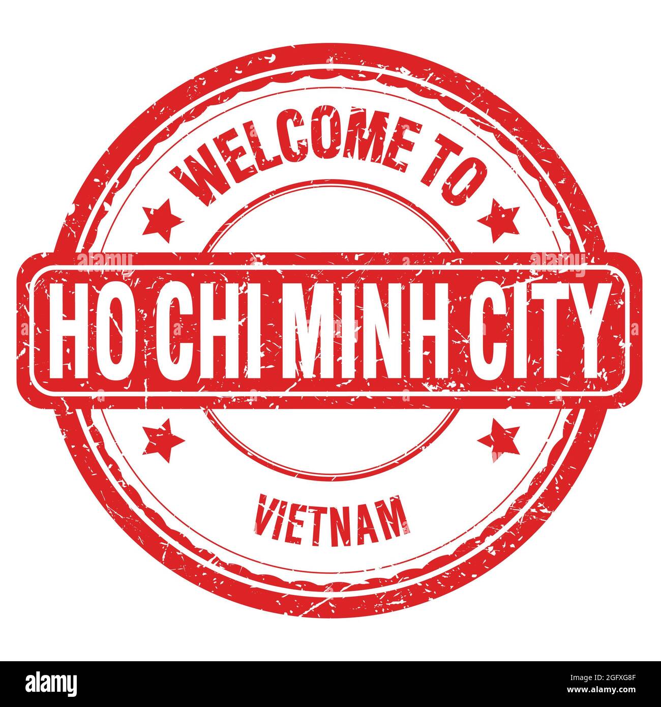 BIENVENUE À HO CHI MINH VILLE - VIETNAM, mots écrits sur timbre rouge grungy Banque D'Images
