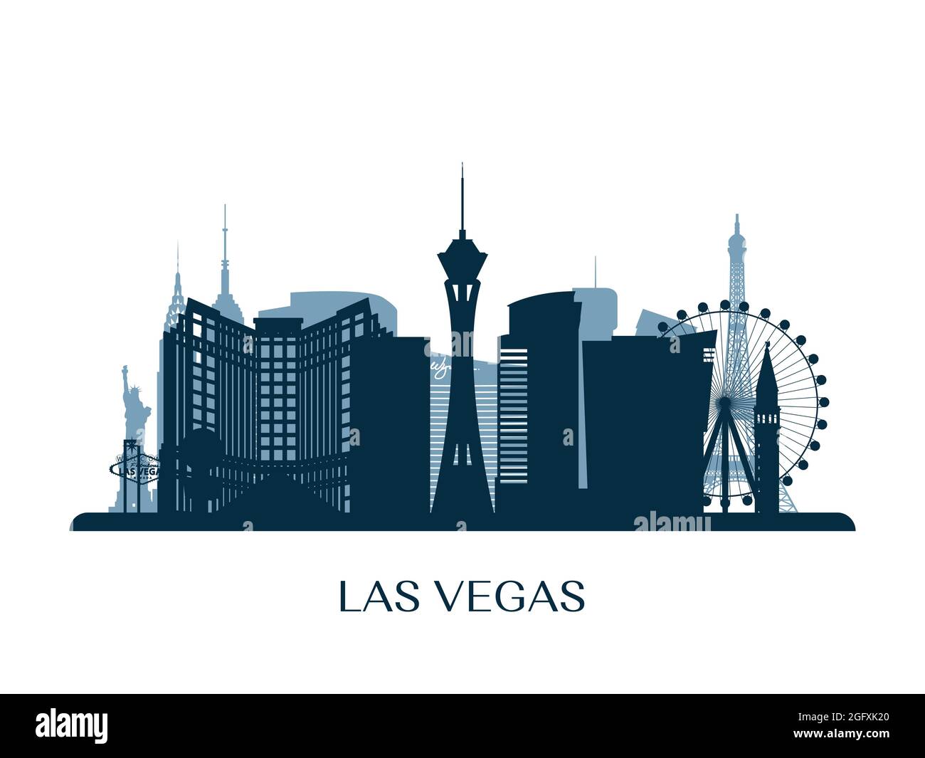 Ligne d'horizon de Las Vegas, silhouette monochrome. Illustration vectorielle. Illustration de Vecteur