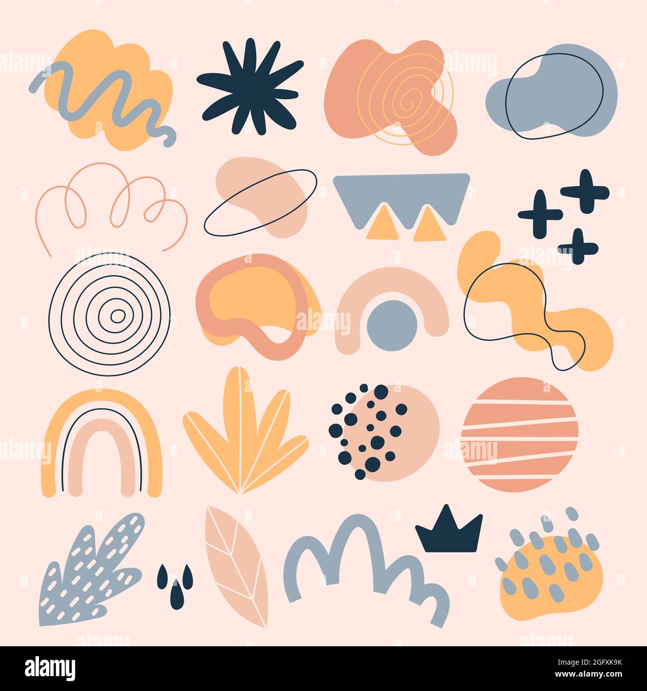 Jeu de formes abstraites plates dessinées à la main illustration vectorielle. Illustration de Vecteur