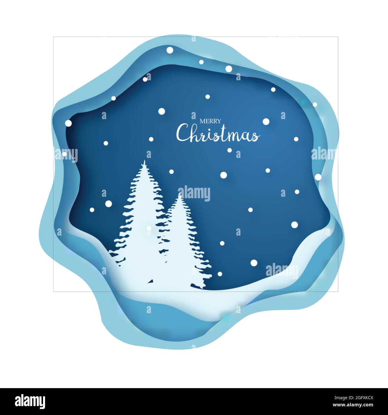 Forêt d'arbres de Noël enneigés à l'origami. Joyeux Noël et Bonne Année. Style d'art papier. Carte de vœux. Illustration vectorielle. Illustration de Vecteur