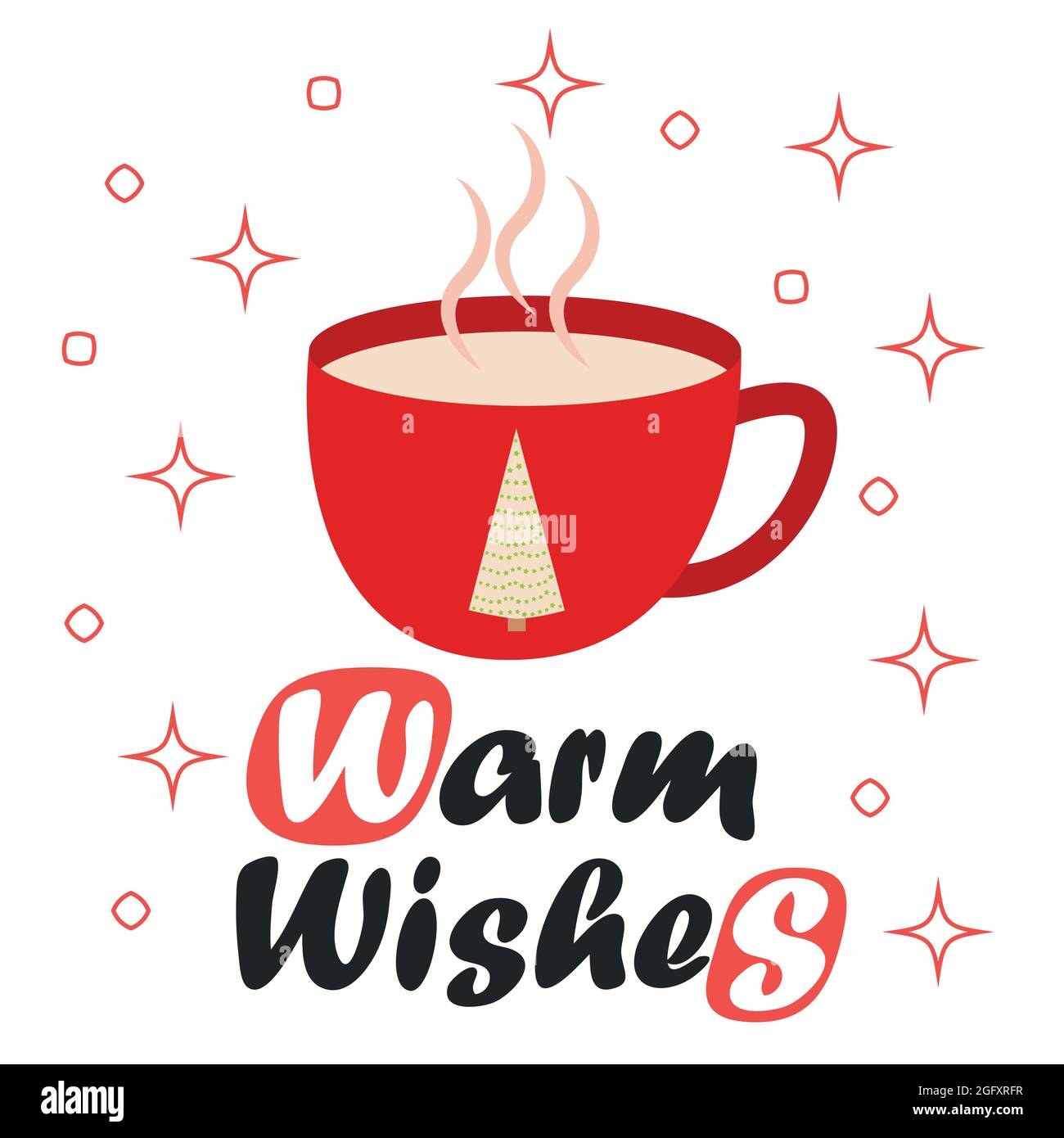 Carte de joyeux Noël. Mug rouge avec chocolat chaud cacao, carte de vœux,  vêtements et étiquette Image Vectorielle Stock - Alamy