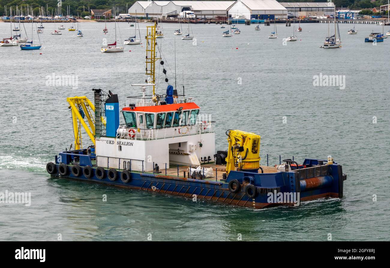 Dragueur britannique Sealion, dragueur UKD à southampton, dragueur de travail à southampton docks, navires de dragage britanniques, bateaux de dragage britanniques, port de southampton docks. Banque D'Images