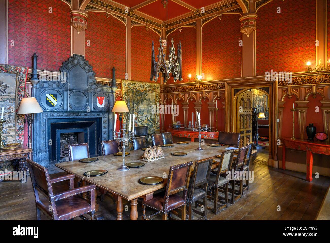 Salle à manger, Kentwell Hall, long Melford, Suffolk, East Anglia, Angleterre, Royaume-Uni Banque D'Images