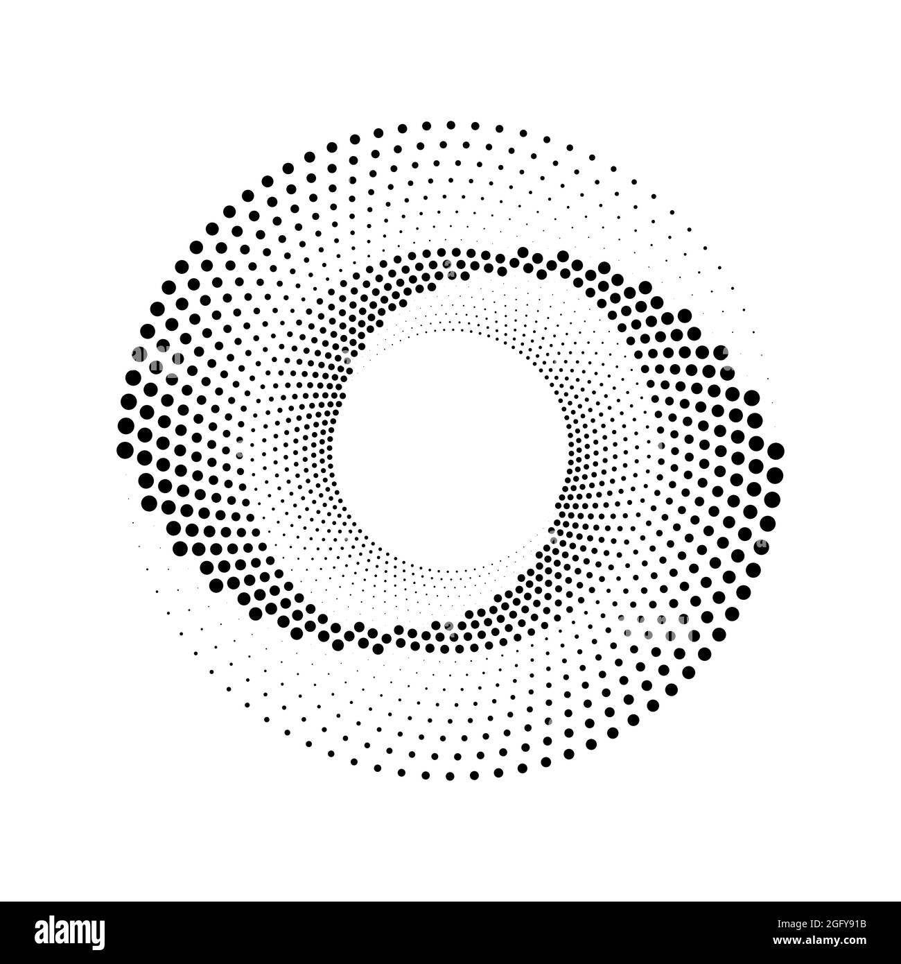 Lignes pointillées noires en forme de spirale abstraite. Élément de conception demi-ton pour cadre de bordure, logo rond, tatouage d'occultation, signe, symbole, pages web, imprime Illustration de Vecteur