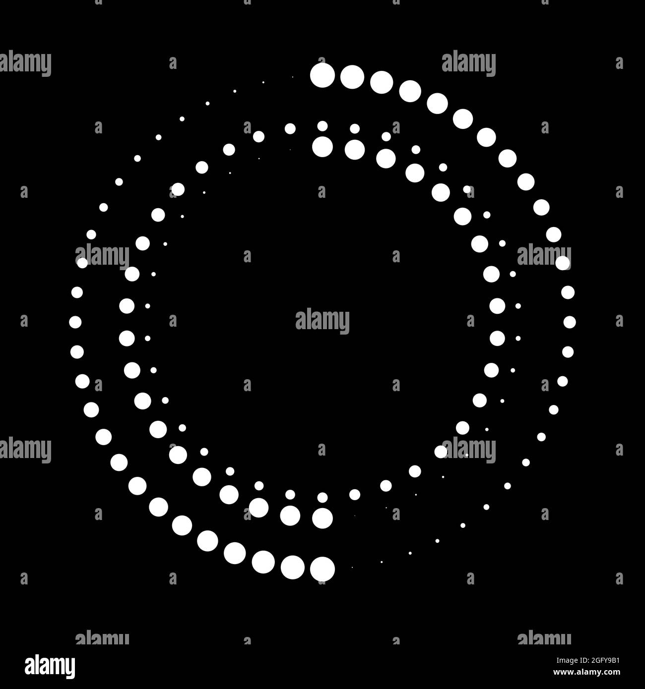 Points demi-tons blancs sous forme de cercle. Élément de conception demi-ton pour cadre de bordure, logo rond, tatouage d'occultation, signe, symbole, pages web, impressions, modèle Illustration de Vecteur
