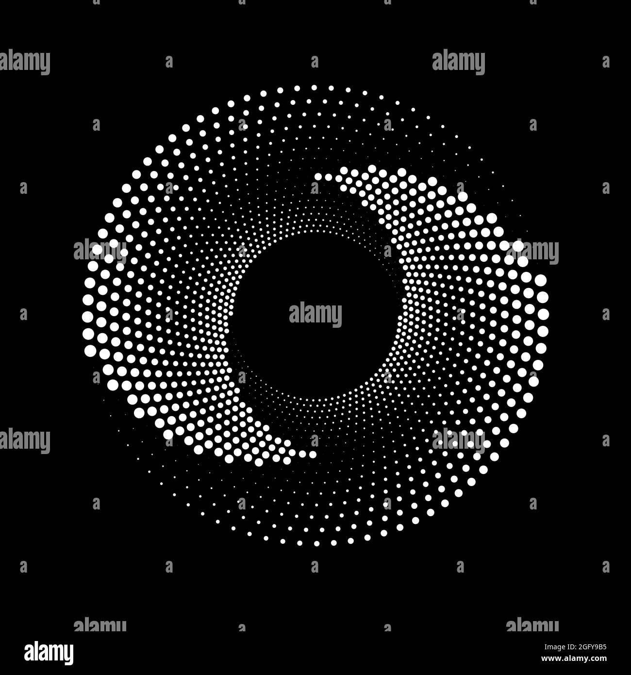 Lignes pointillées blanches en forme de spirale. Élément de conception demi-ton pour cadre de bordure, logo rond, tatouage d'occultation, signe, symbole, pages web, impressions, modèle Illustration de Vecteur
