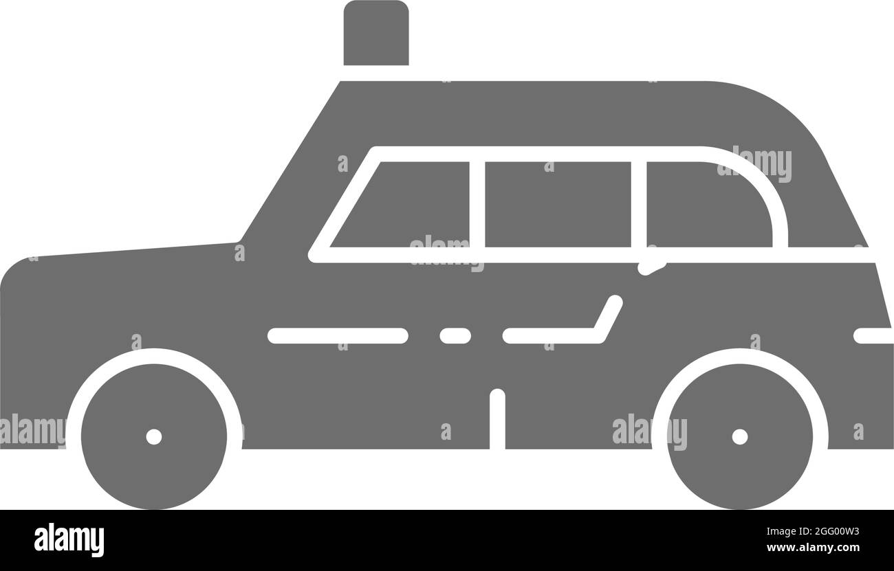 Taxi londonien, transports en commun traditionnels, icône grise de taxi. Illustration de Vecteur