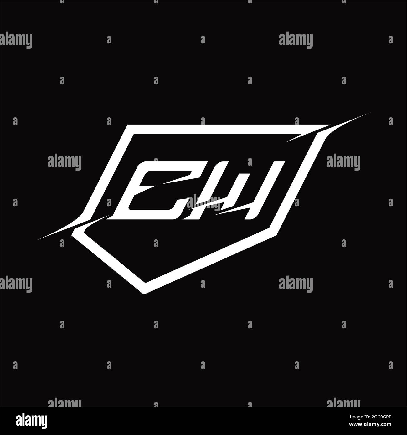 Logo EW lettre monogramme avec modèle de motif de fond noir de style bouclier et coupe Illustration de Vecteur