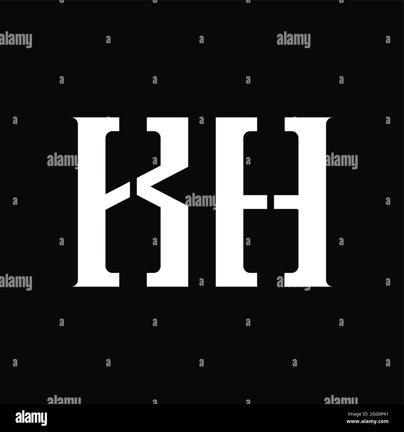 Logo KH monogramme avec tranche centrale sur fond noir modèle Illustration de Vecteur