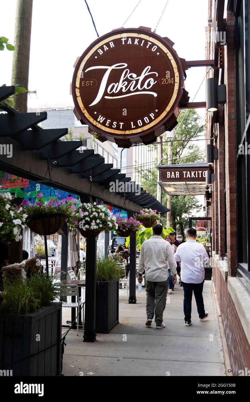 Panneau à l'extérieur de Bar Takito sur North Morgan Street dans le West Loop de Chicago, Illinois, États-Unis. Banque D'Images