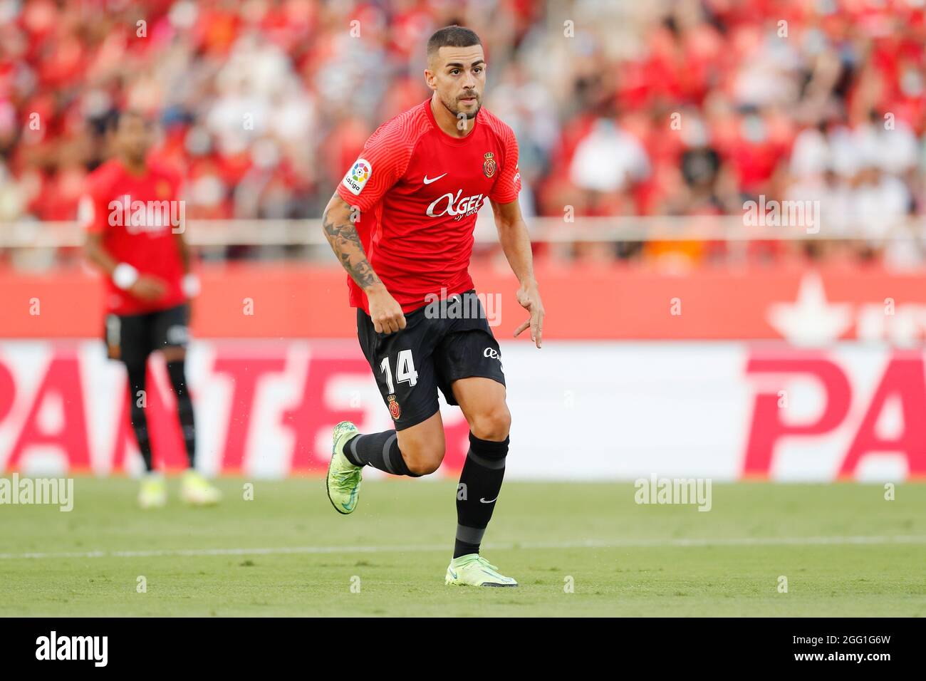 Palma de Majorque, Espagne. 27 août 2021. Dani Rodriguez (Mallorca) football : Espagnol 'la Liga Santander' match entre le RCD Mallorca 1-0 RCD Espanyol de Barcelona à la visite de Mallorca Estadi à Palma de Majorque, Espagne . Crédit: Mutsu Kawamori/AFLO/Alay Live News Banque D'Images