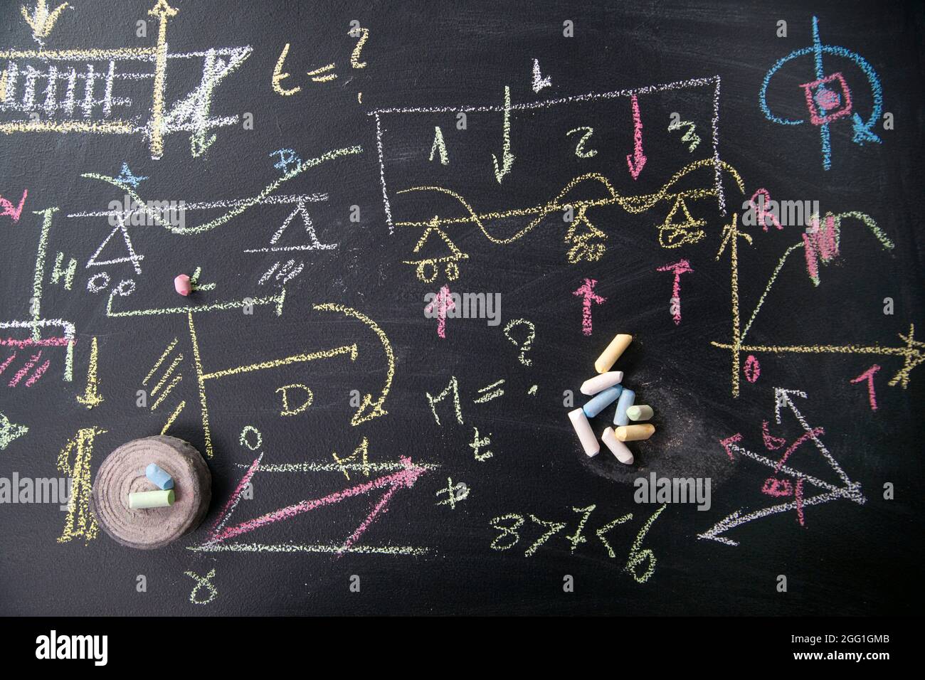 La représentation des formules mathématiques sur le tableau noir à la craie Banque D'Images