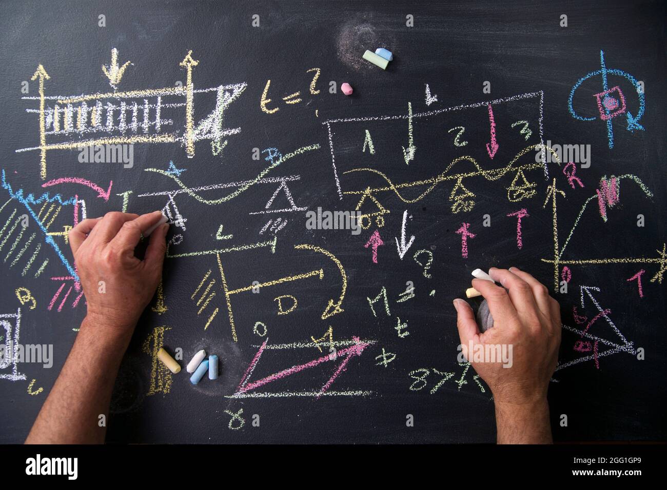 La représentation des formules mathématiques sur le tableau noir à la craie Banque D'Images