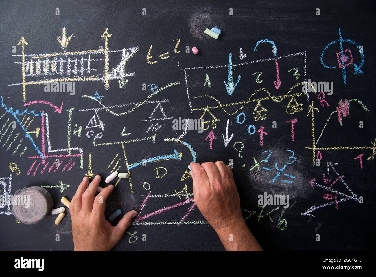 La représentation des formules mathématiques sur le tableau noir à la craie Banque D'Images