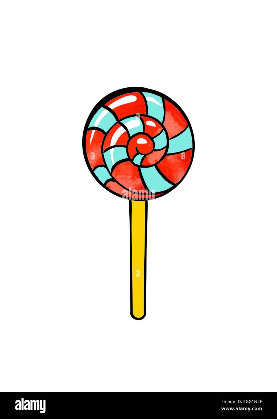 Illustration d'un dessin coloré de bonbons: Rouge-bleu lolipop sur un fond blanc isolé. Illustration de haute qualité Banque D'Images