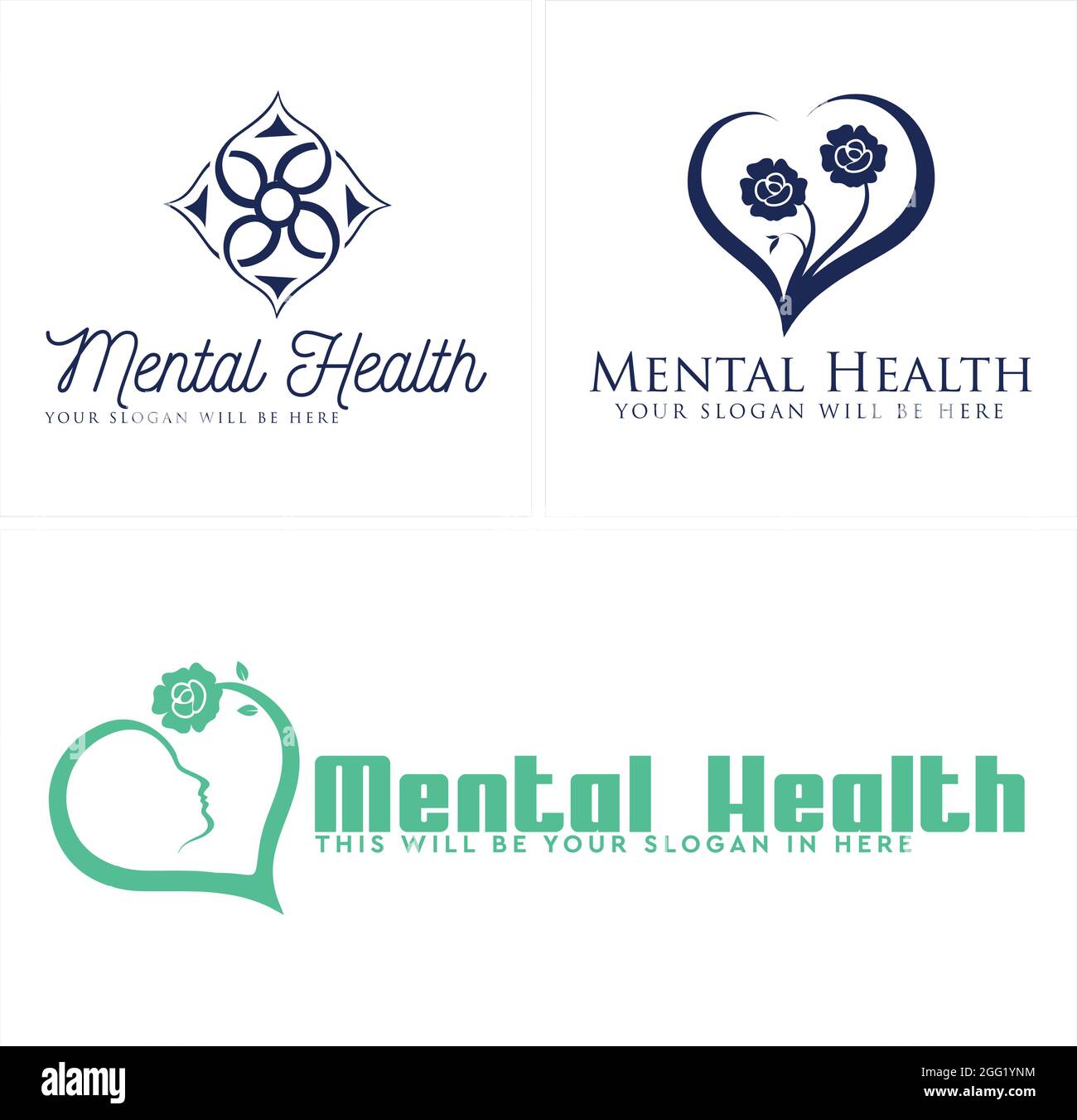 Logo de santé mentale avec motif fleur et coeur de visage Illustration de Vecteur
