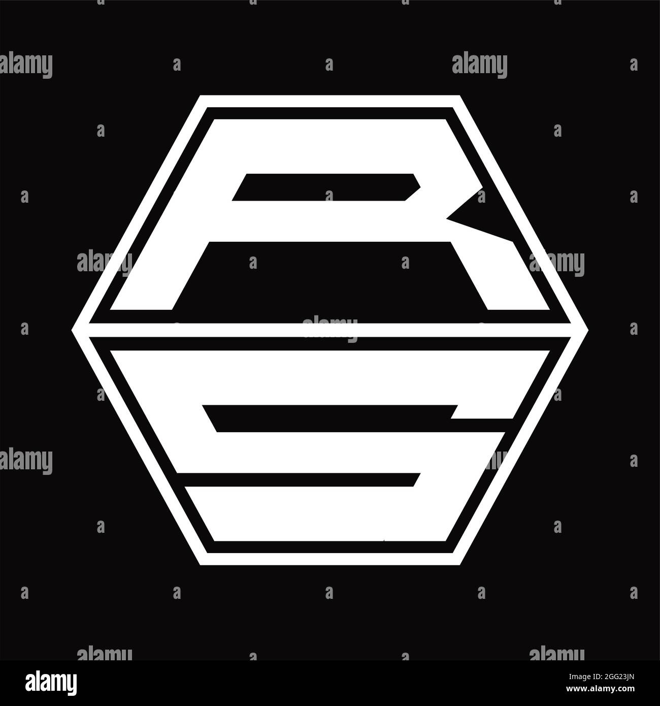 Monogramme logo RS avec modèle de conception de fond noir en forme d'hexagone vers le haut et vers le bas Illustration de Vecteur