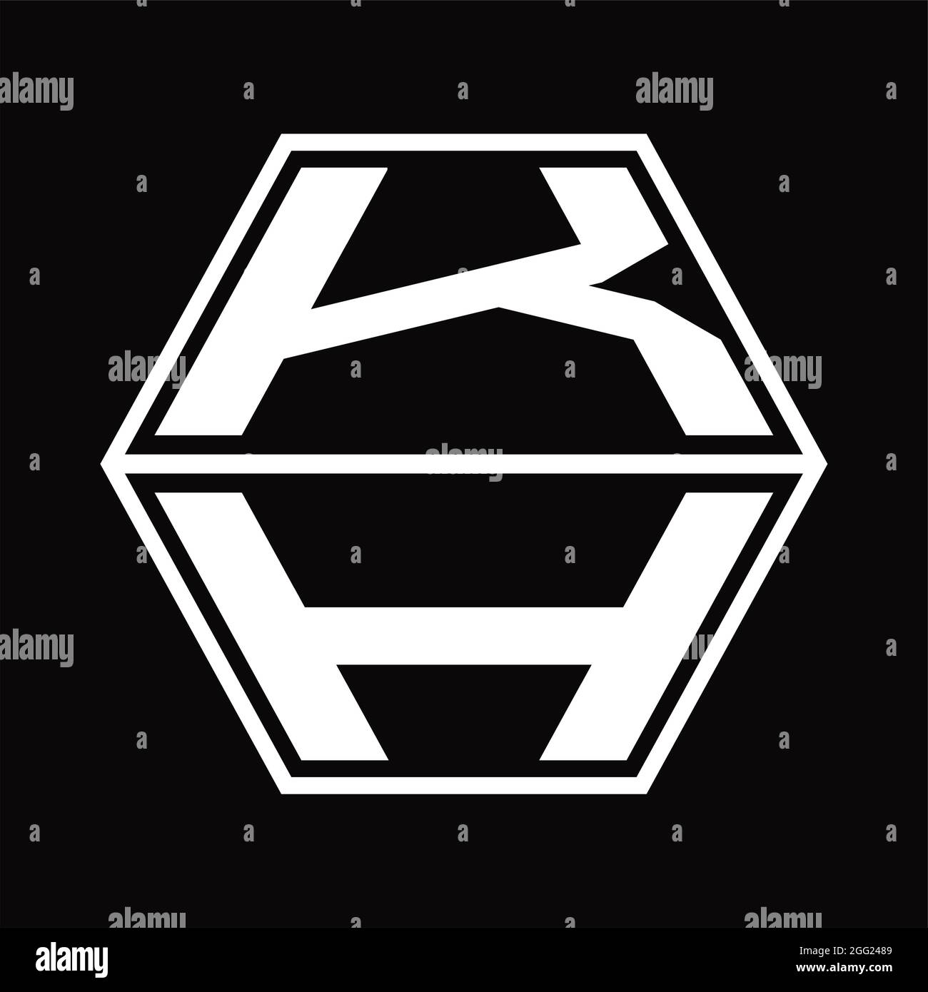 Logo KH monogramme en forme de losange sur fond noir Illustration de Vecteur