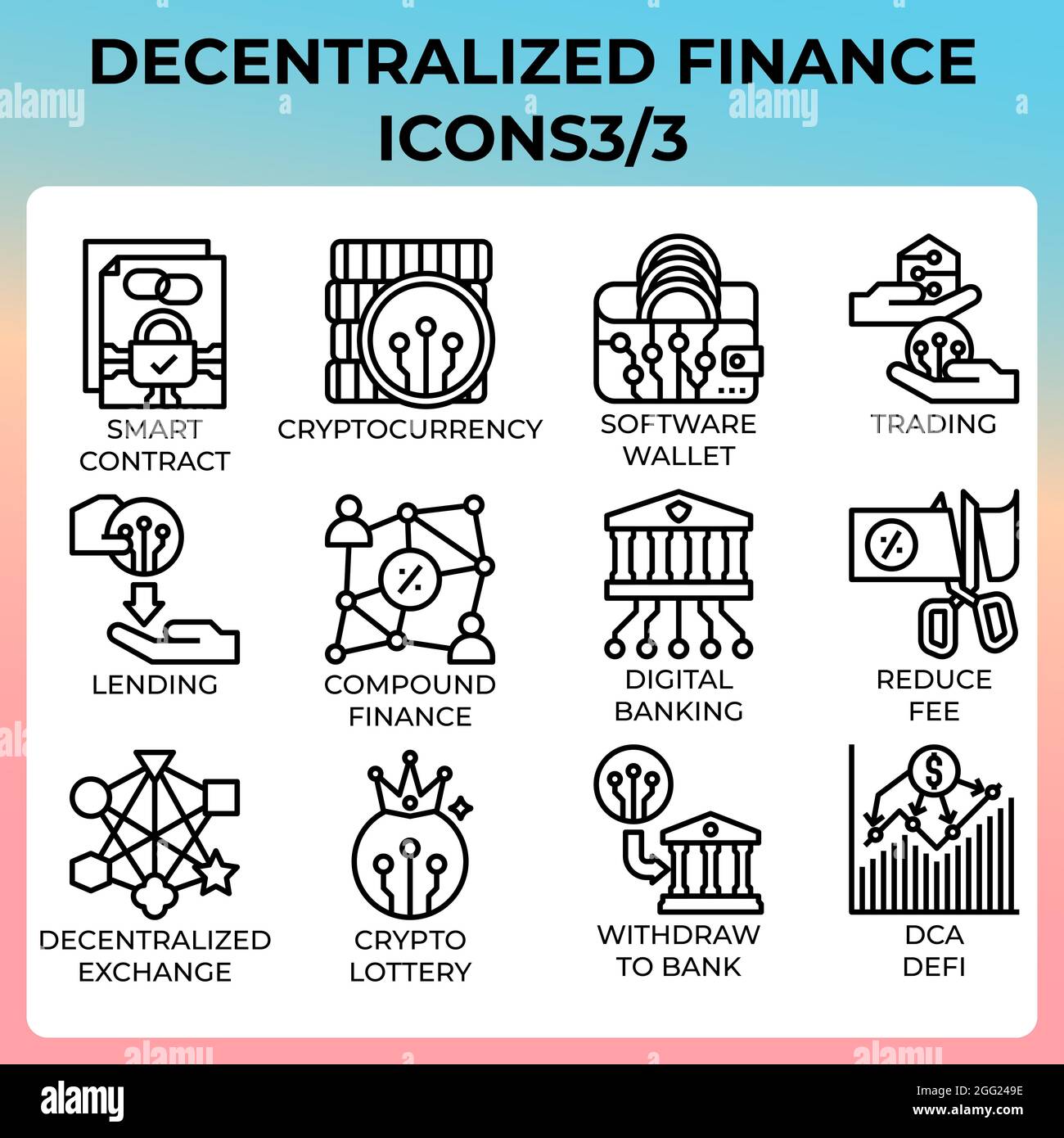 L'icône de la finance décentralisée (defi) est de style moderne pour l'interface utilisateur, l'interface utilisateur, l'interface utilisateur, le Web, l'application, la brochure, la conception de la circulaire et de la présentation, etc Illustration de Vecteur