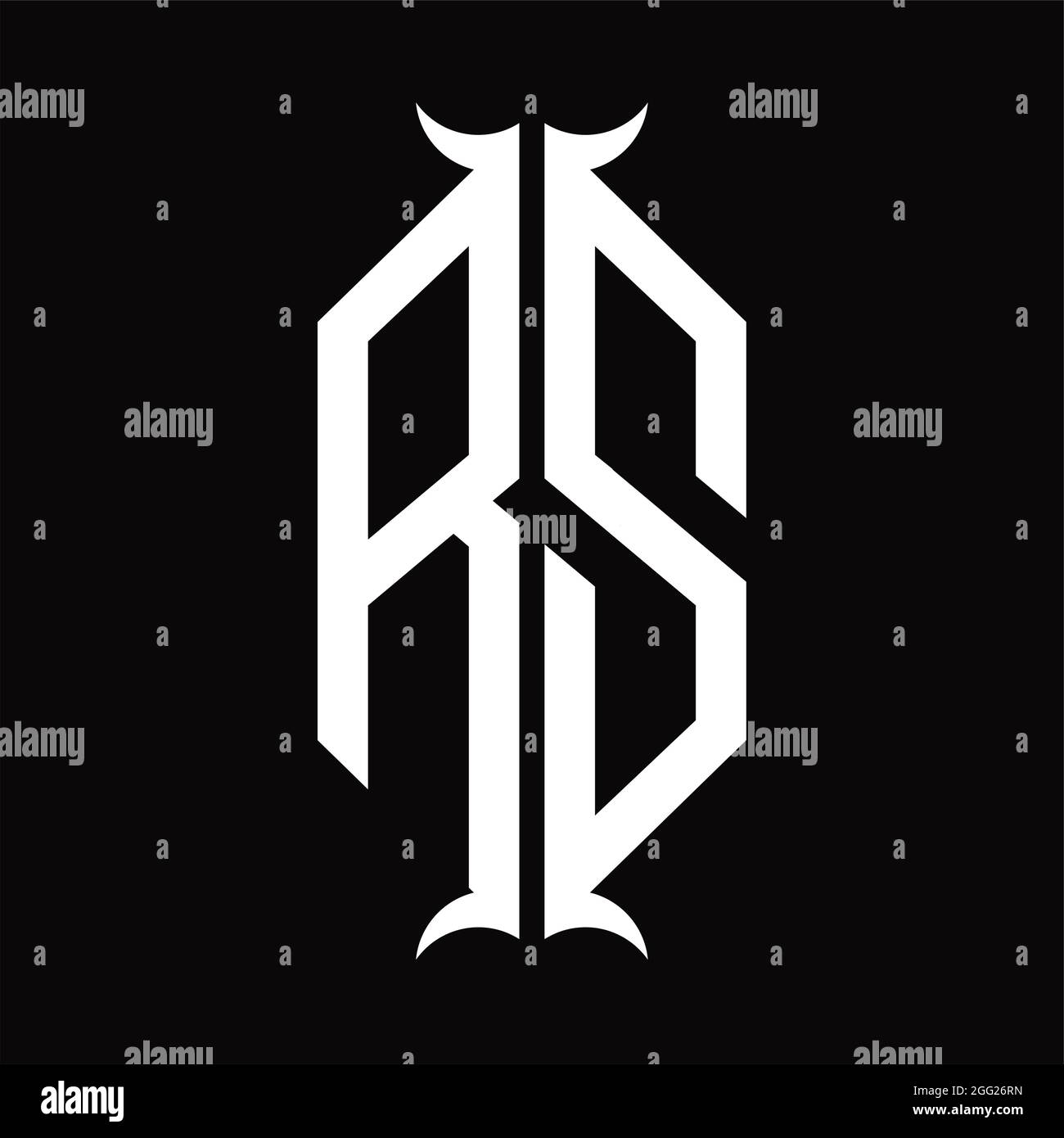 Monogramme logo RS avec modèle noir et blanc isolé en forme de corne sur fond noir Illustration de Vecteur