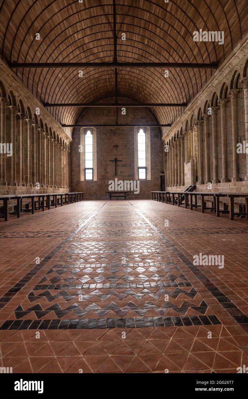 Intérieur de l'église abbatiale du Mont Saint-Michel, département de la Manche, région normande, France Banque D'Images