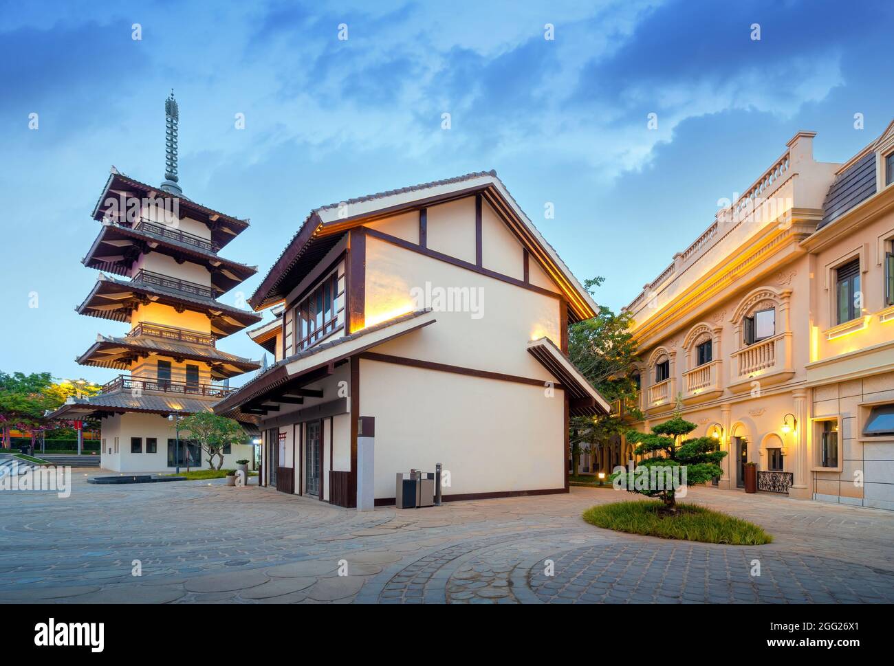 L'architecture exotique sur l'île Haihua, Hainan, Chine. Banque D'Images