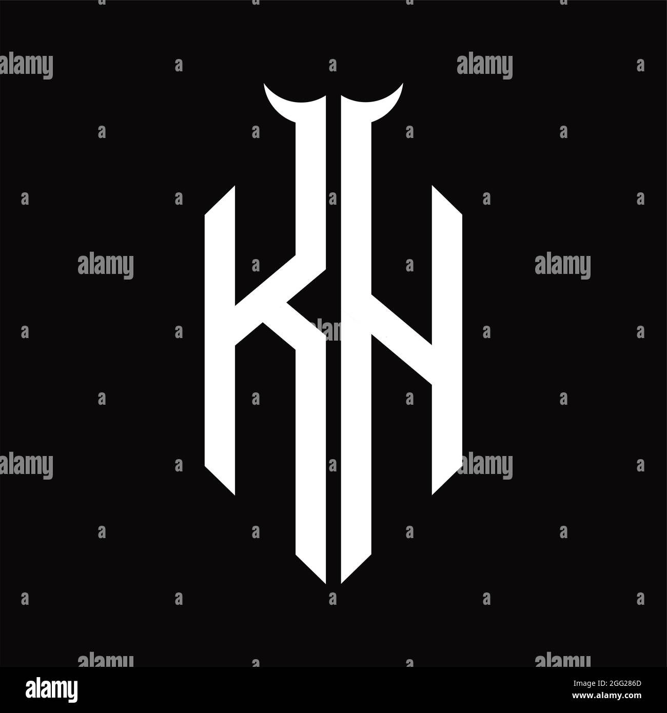 Logo KH monogramme en forme de corne modèle noir et blanc isolé sur fond noir Illustration de Vecteur