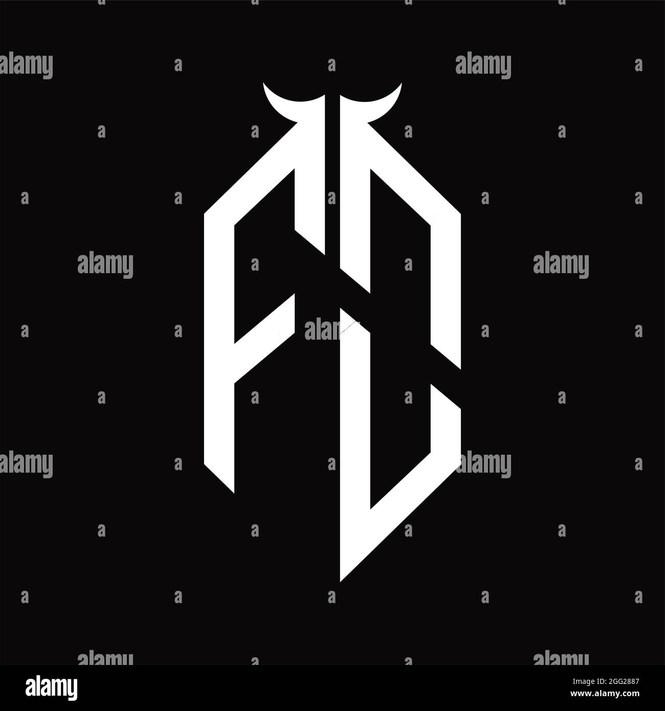 FO logo monogramme avec forme de corne modèle noir et blanc isolé sur fond noir Illustration de Vecteur