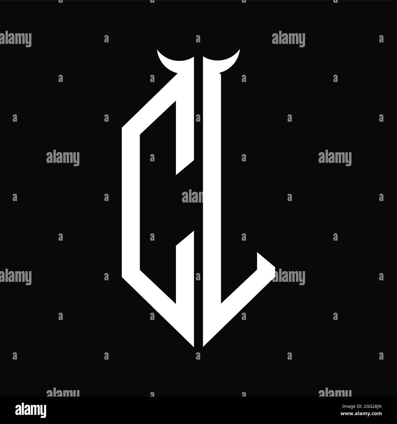 Logo CL monogramme en forme de corne modèle noir et blanc isolé sur fond noir Illustration de Vecteur