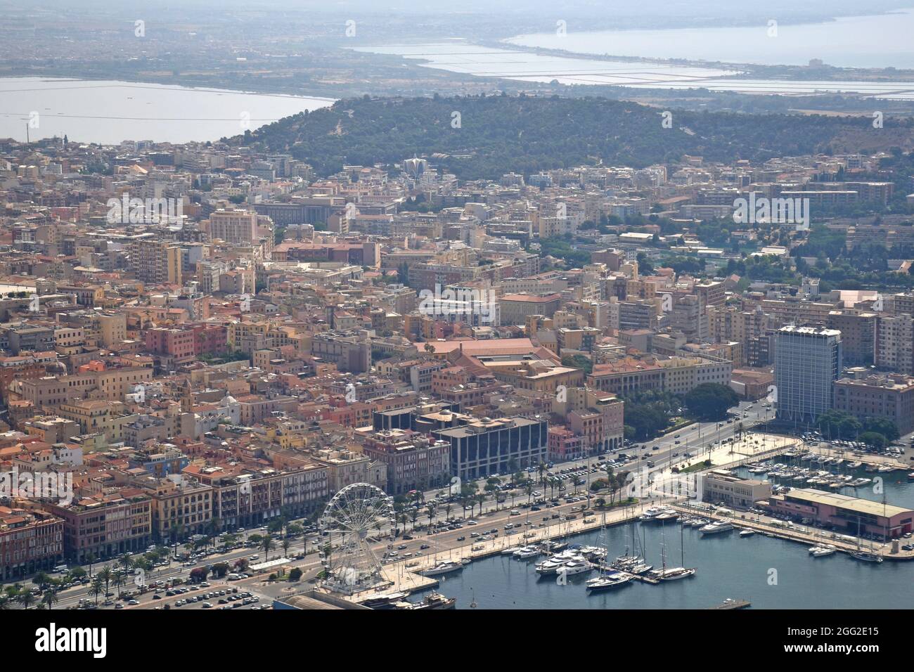 Vue aérienne de l'ancienne ville de Cagliari, Sardaigne, Italie Banque D'Images