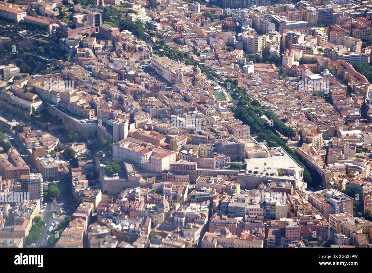 Vue aérienne de l'ancienne ville de Cagliari, Sardaigne, Italie Banque D'Images