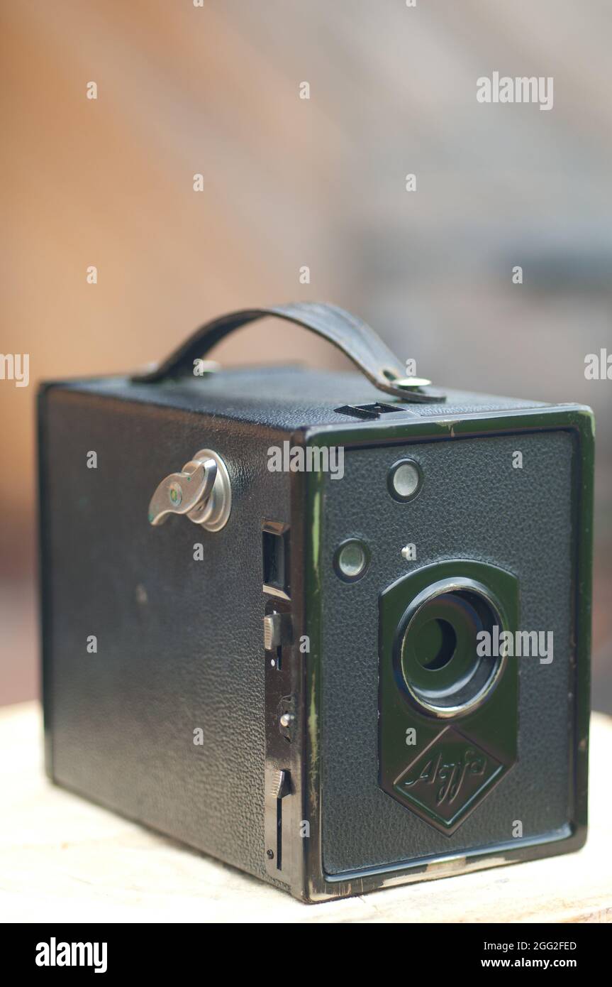 FRANCFORT, ALLEMAGNE - 10 juin 2021 : une ancienne caméra Pinhole d'époque du producteur AGFA Banque D'Images
