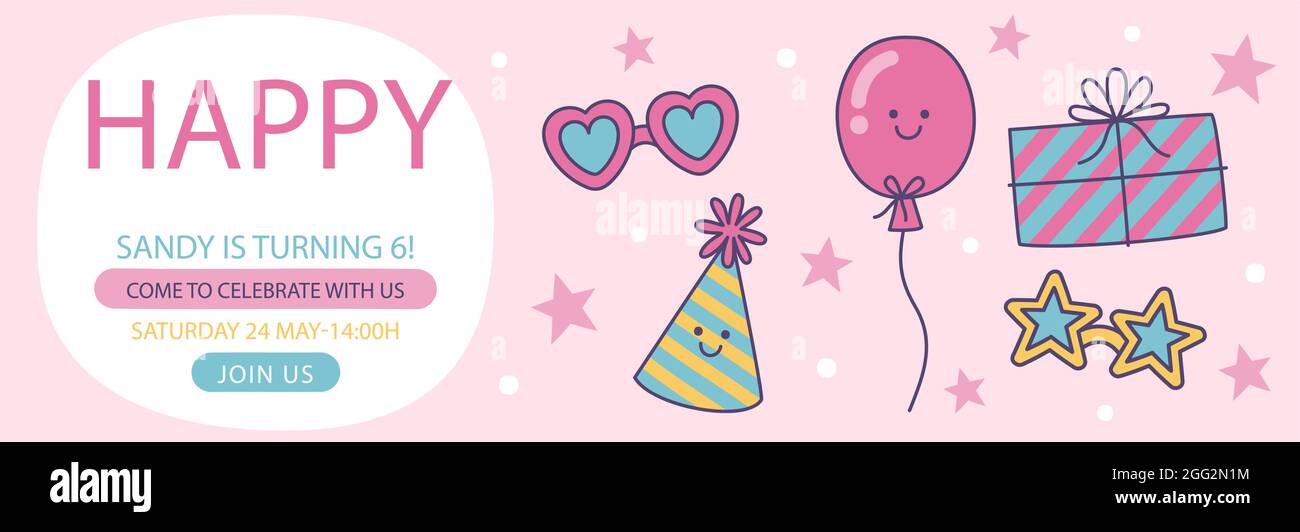 Banderoles d'anniversaire dessinées à la main représentant un enfant illustration vectorielle horizontale. Illustration de Vecteur