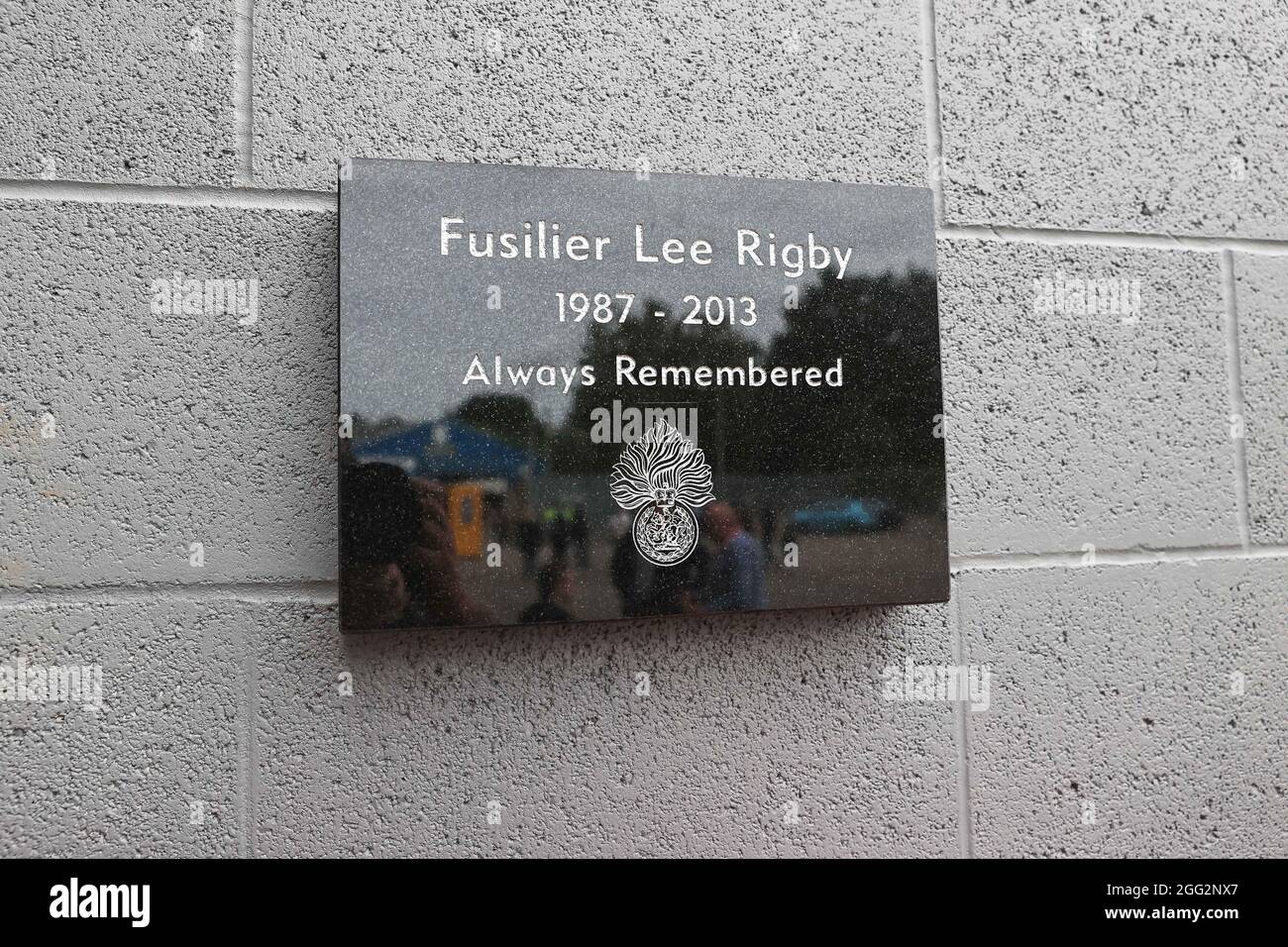 Un wigan au banc commémoratif pour Fusilier Lee Rigby à Millwall Banque D'Images