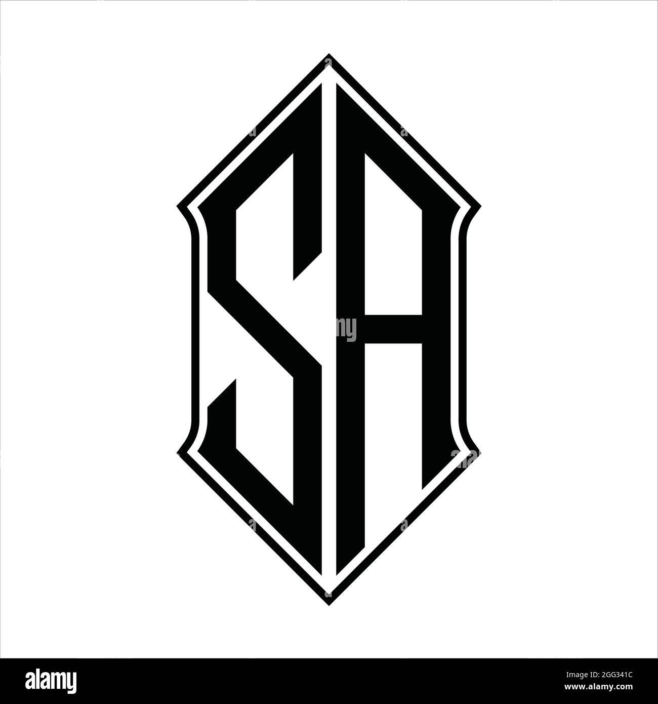 Monogramme sa logo avec forme de protection et contour noir modèle de conception vecteur icône résumé Illustration de Vecteur