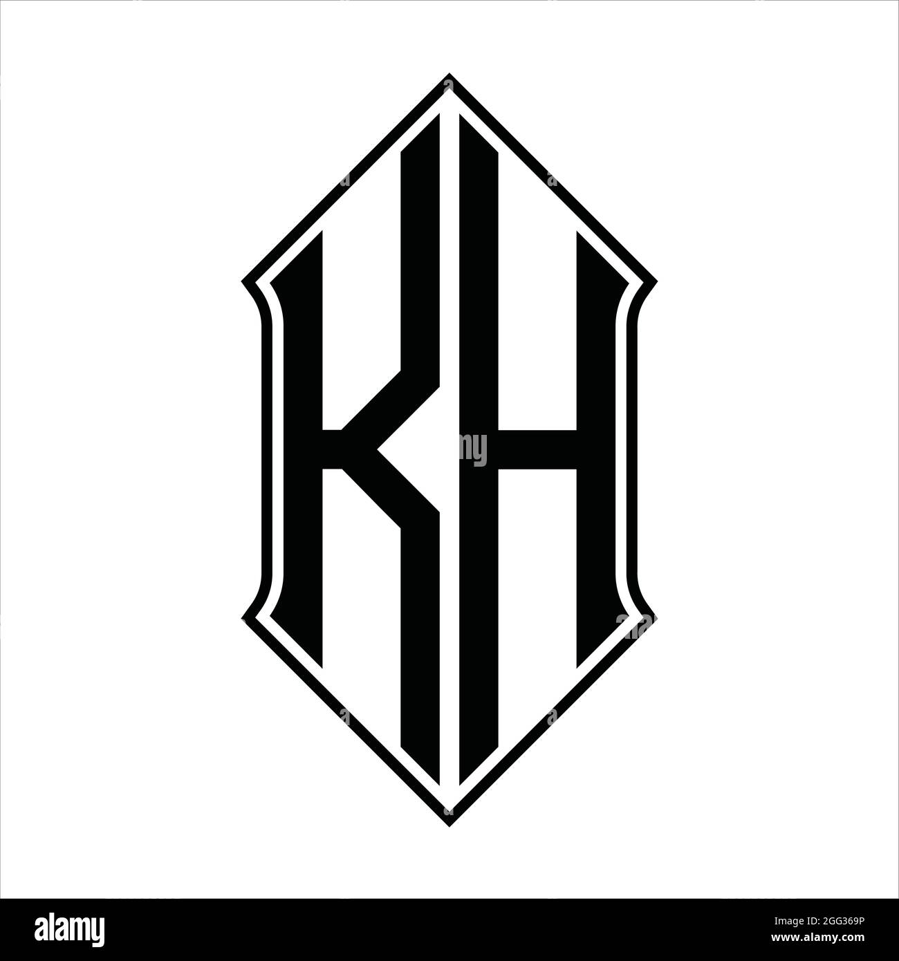 Logo KH monogramme avec forme de protection et contour noir modèle de conception vecteur icône résumé Illustration de Vecteur
