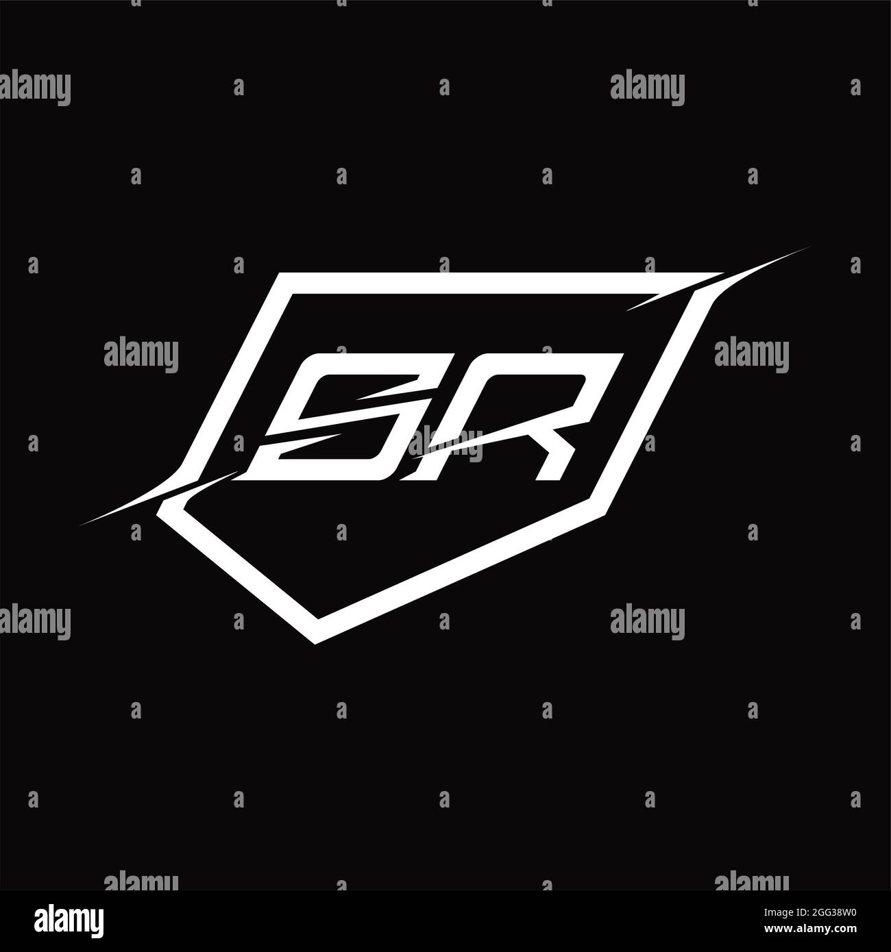 Logo SR lettre monogramme avec motif de fond noir en forme de bouclier et de tranche Illustration de Vecteur