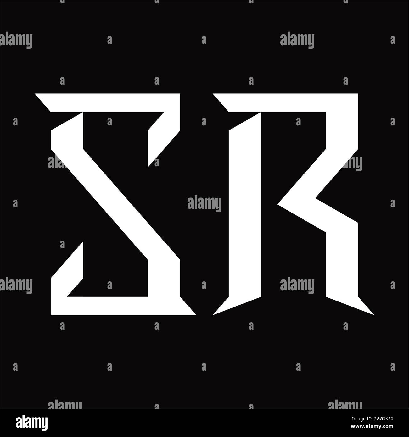 Logo SR monogramme avec modèle de fond noir en forme de coupe Illustration de Vecteur