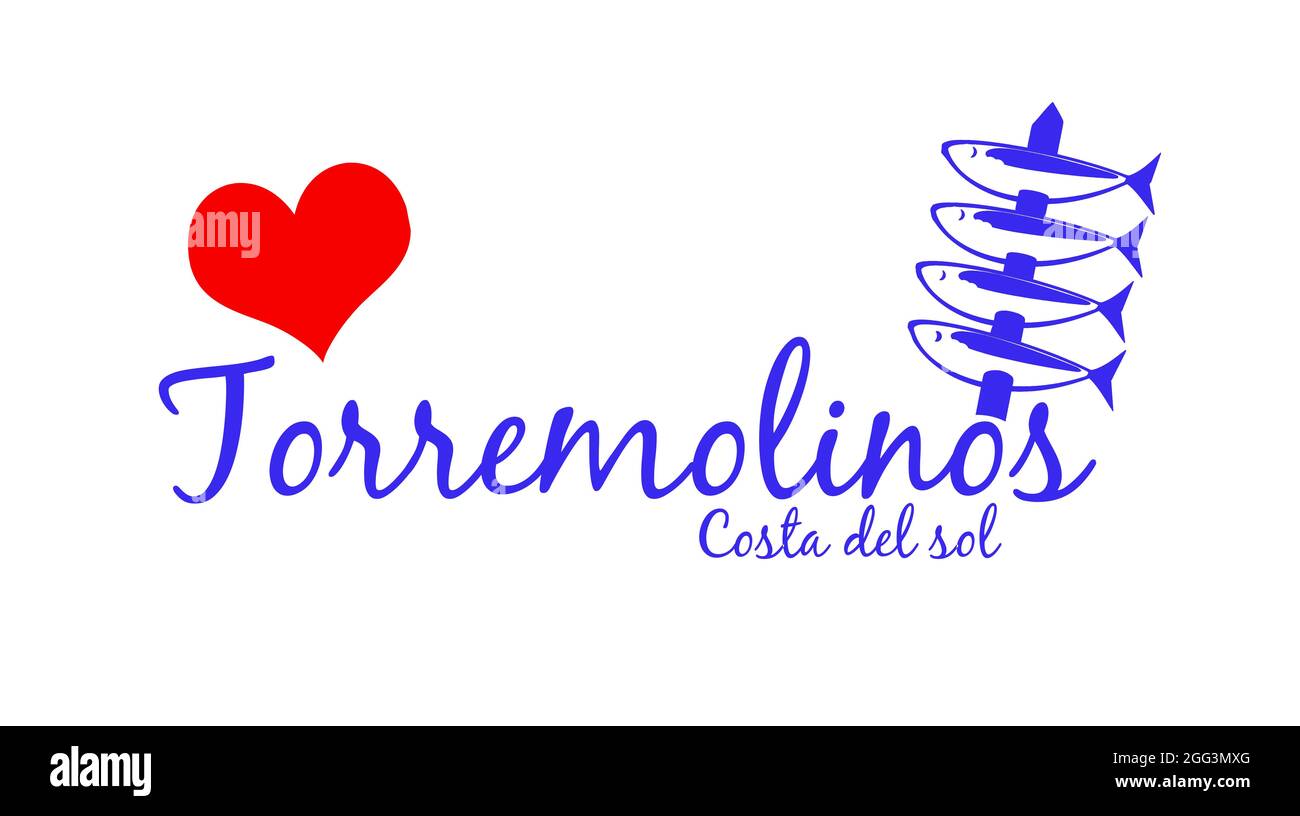 Logo Torremolinos de style moderne. Logo Sardine Skewer pour souvenirs Banque D'Images