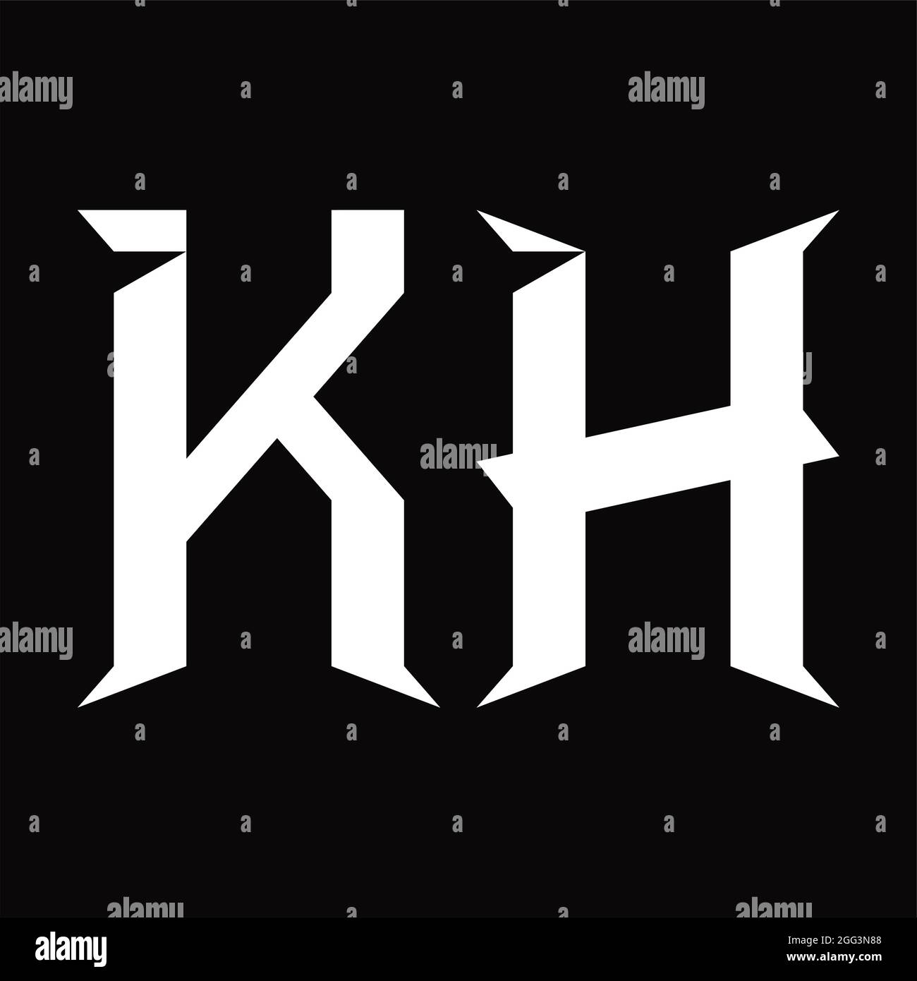 Logo KH monogramme avec forme en coupe fond noir modèle Illustration de Vecteur
