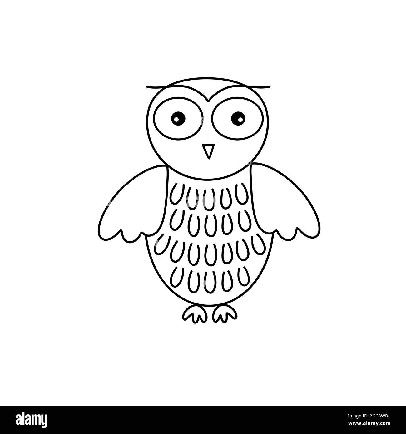 Adorable chouette dessin d'oiseau de forêt noir et blanc, dessin à la main, page de coloriage pour la détente et la méditation Illustration de Vecteur