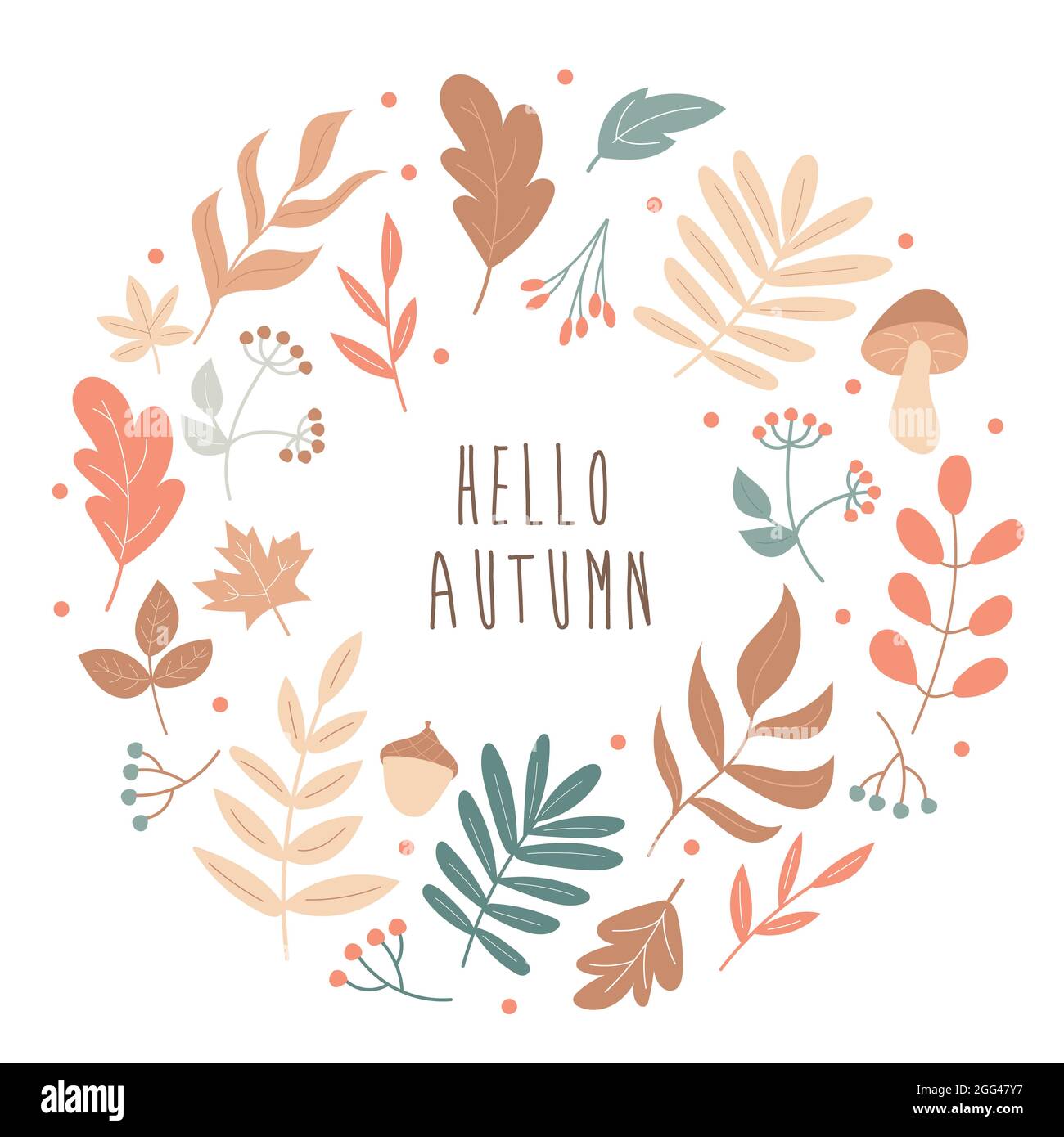 Feuilles d'automne cadre rond. Couronne de feuilles d'automne. Illustration vectorielle. Carte d'automne - Bonjour automne. Éléments forestiers, forme ronde Illustration de Vecteur