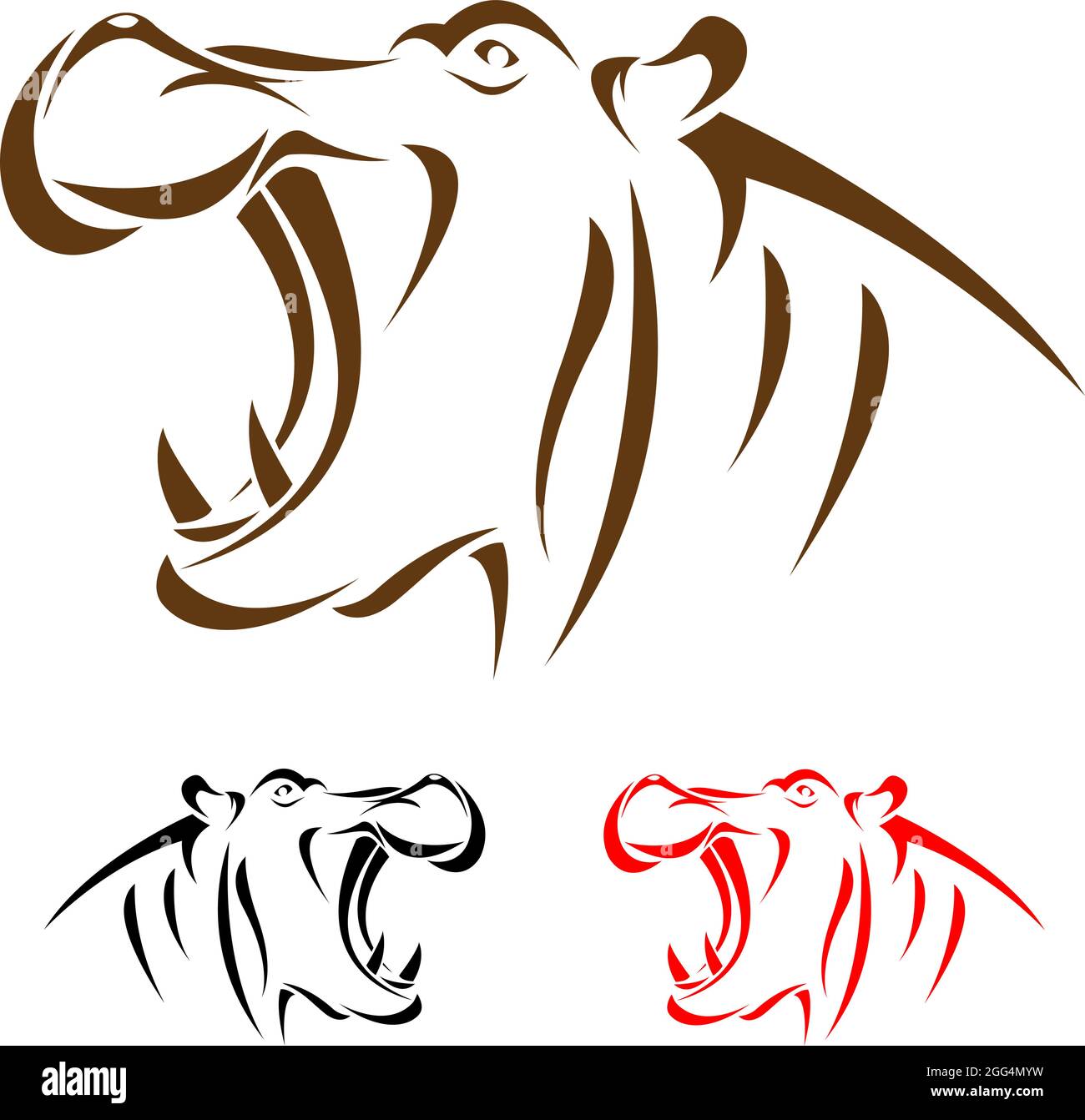 Tête vectorielle d'hippopotame sur fond blanc. Illustration vectorielle superposée facile à modifier. Animaux sauvages. Illustration de Vecteur