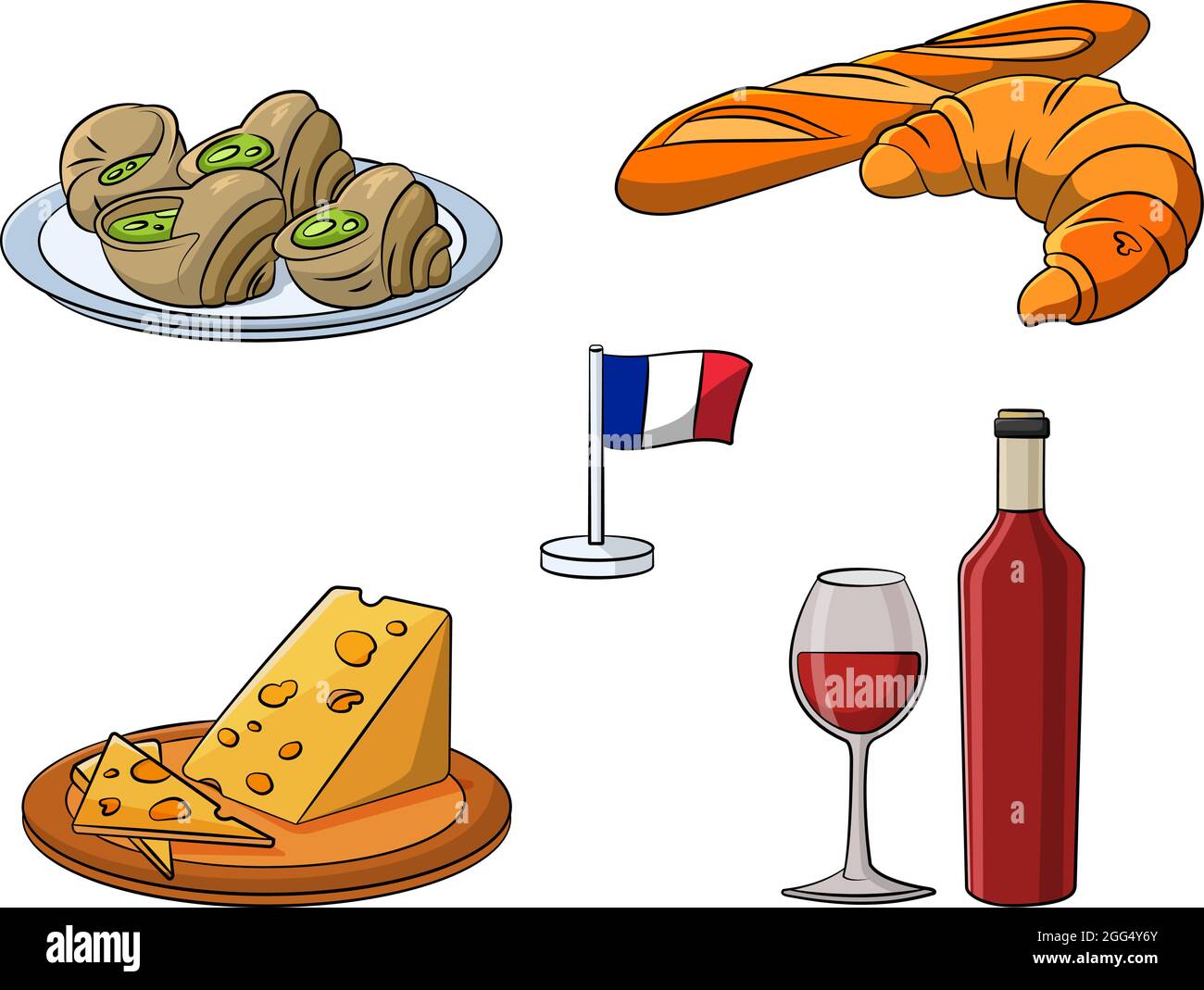Illustration vectorielle d'un assortiment d'aliments français Illustration de Vecteur