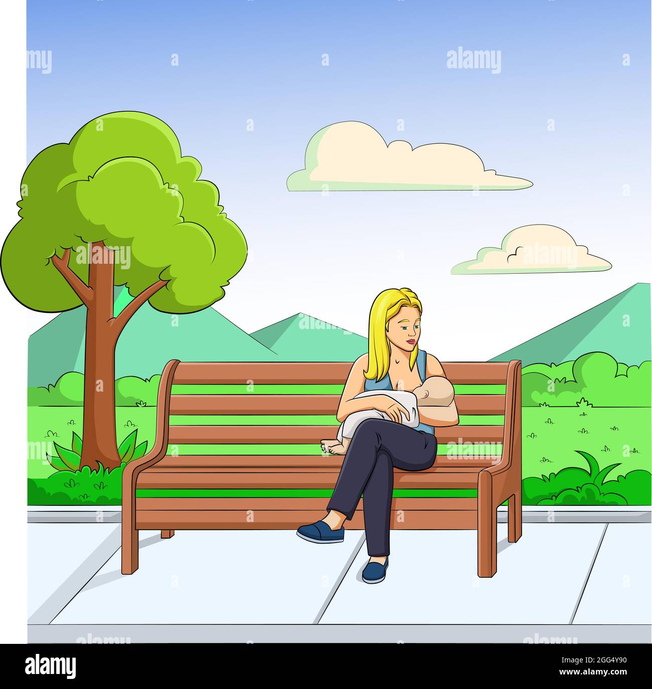 Illustration vectorielle de dessin animé d'une femme allaitant en public Illustration de Vecteur