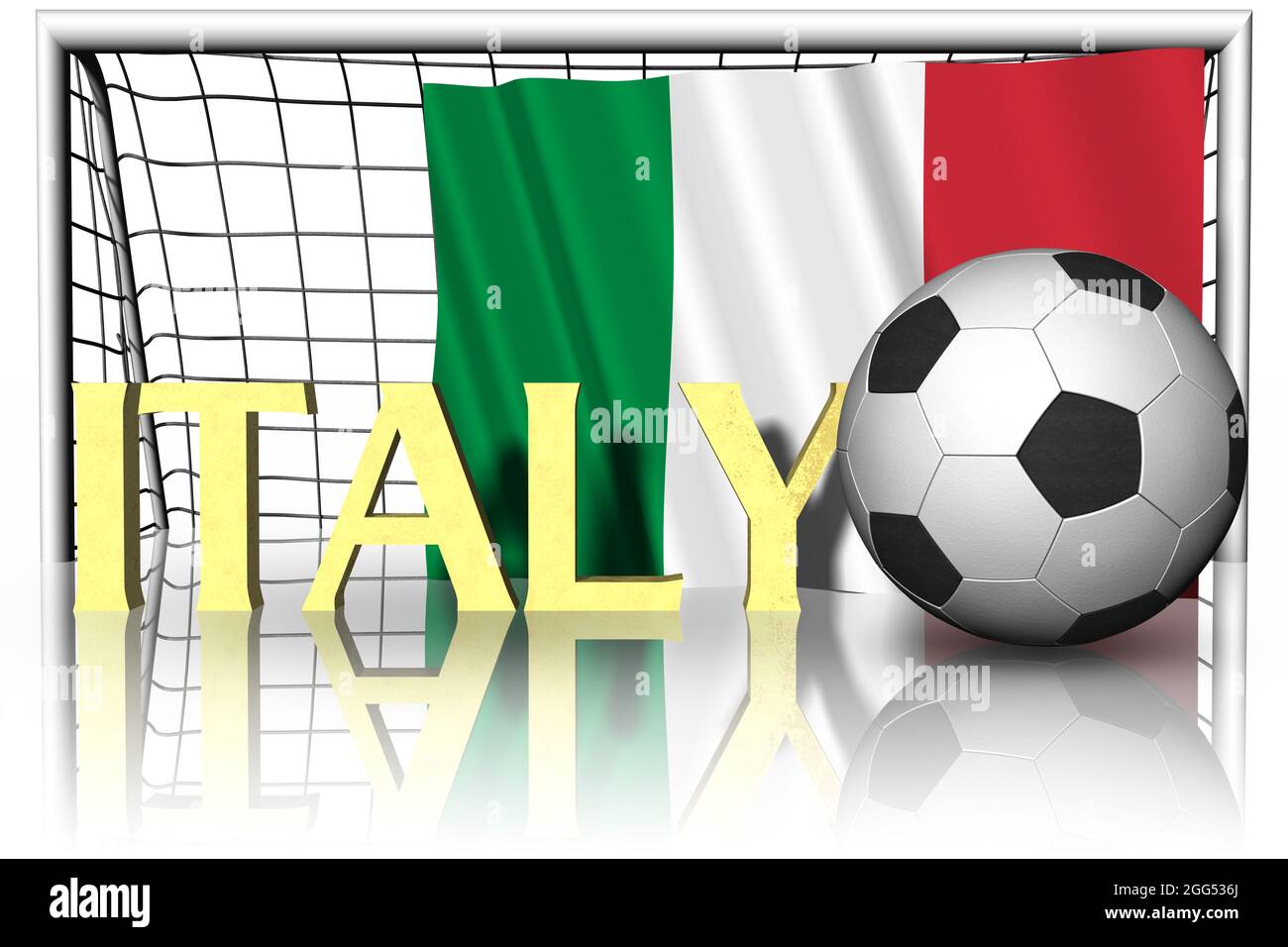 Italie. Drapeau national avec ballon de football au premier plan. Football sportif - Illustration 3D Banque D'Images