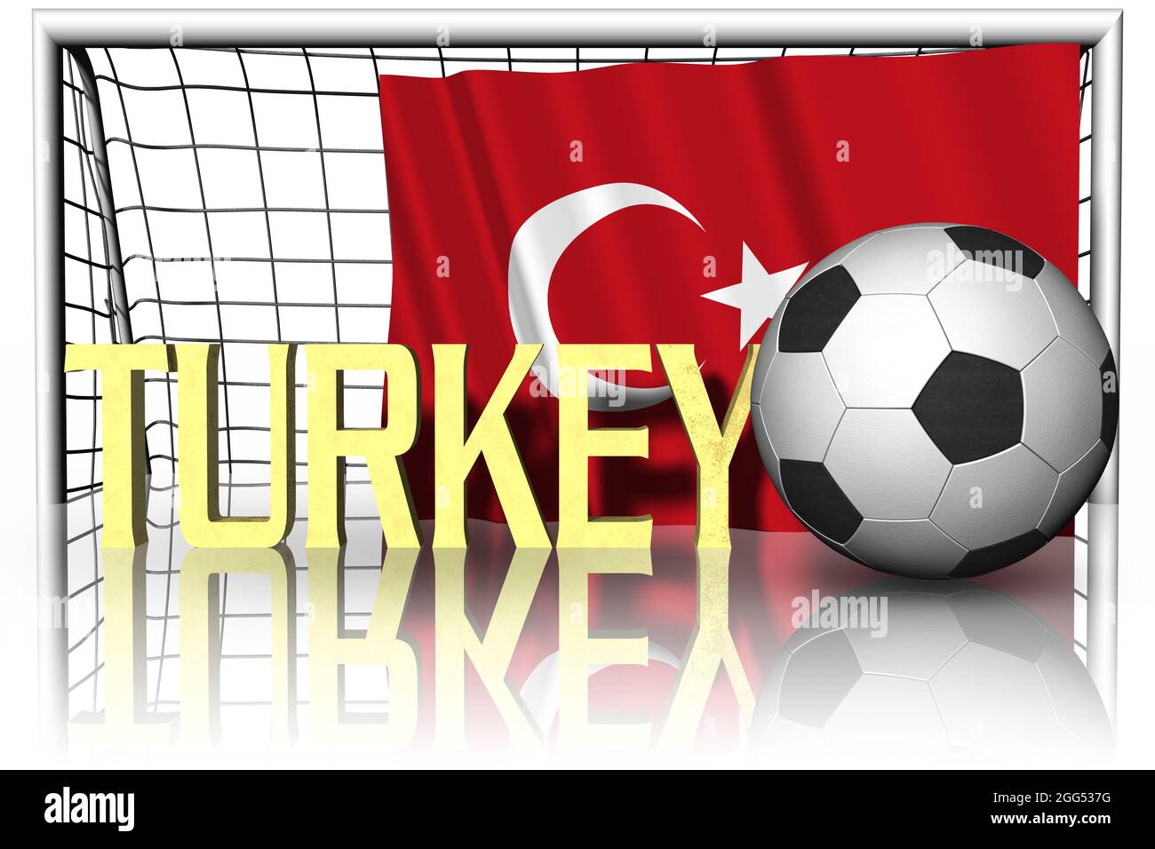 Turquie. Drapeau national avec ballon de football au premier plan. Football sportif - Illustration 3D Banque D'Images